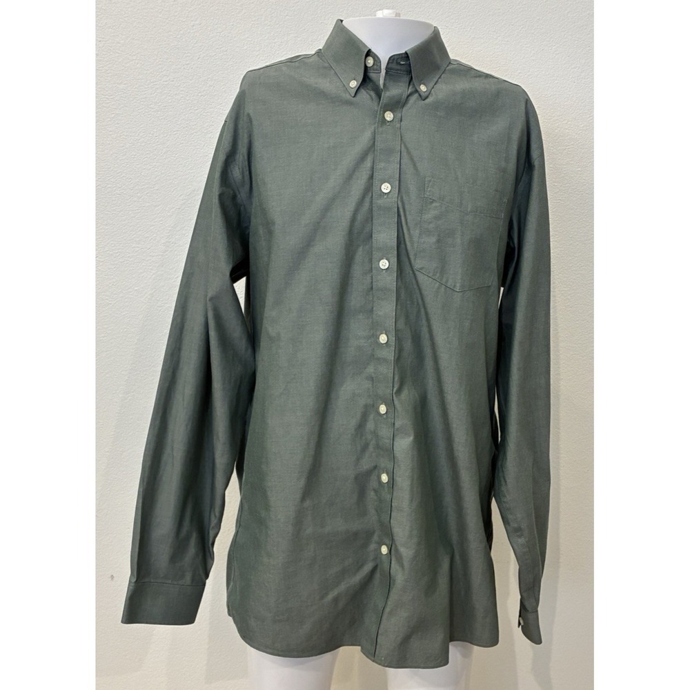 Eddie Bauer Wrinkle Free Shirt Mens LT Green Relaxed Fit Button Down 100% Cotton
